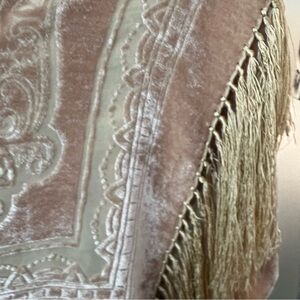 Vintage Ivory Cream Burnt Out Velvet Piano Shawl with Fringe